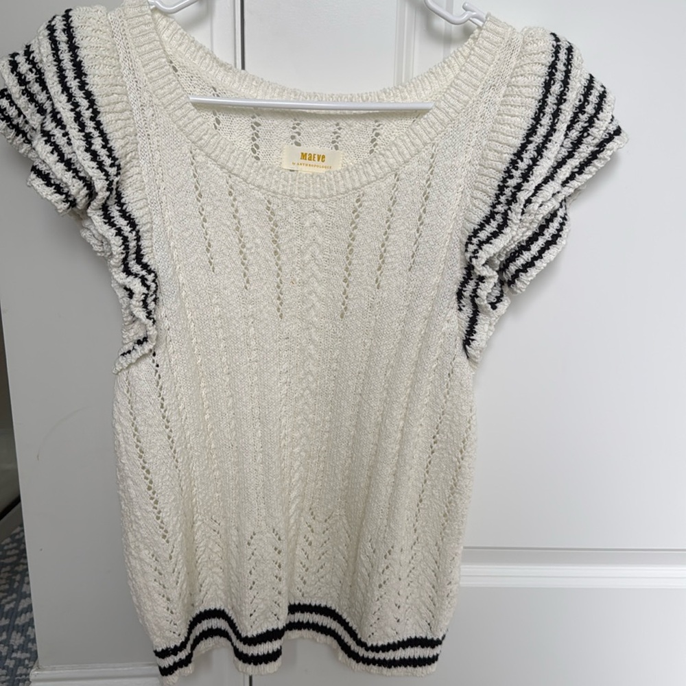 Maeve Knit Ruffle Cream Top